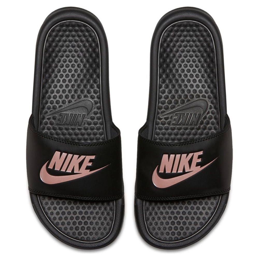 NEW IN BOX Nike Denassi- Women’s 8 Slides- Black and Rose Gold